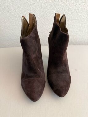 Nine West Dark Brown Suede Pointed Toe Ankle Booties